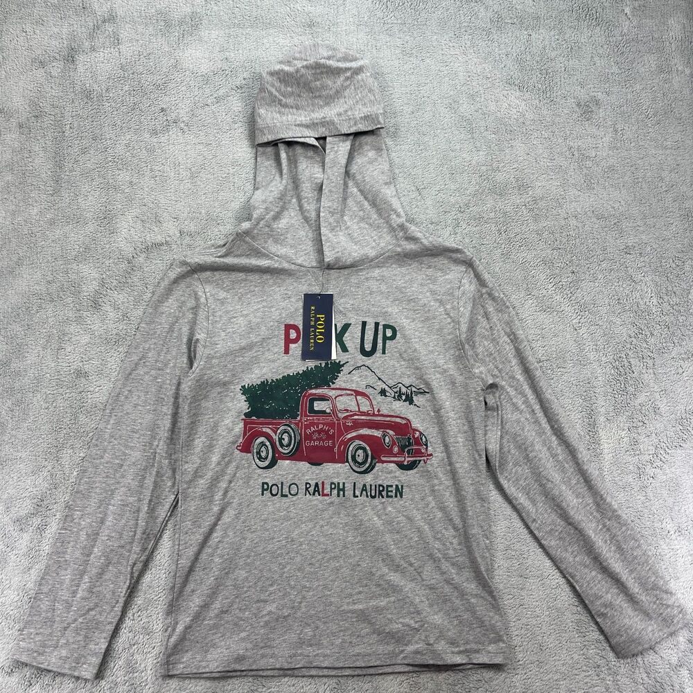 Polo Ralph Lauren Hoodie Kids M (10-12) Heather Gray Pick Up Truck Graphic Print